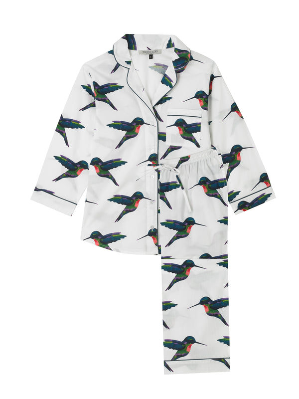 Women's Cotton Traditional Pyjamas in White with Hummingbird Print – THEIR  NIBS