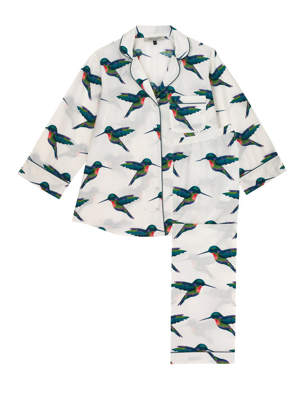 Women's Cotton Traditional Pyjamas in White with Hummingbird Print – THEIR  NIBS